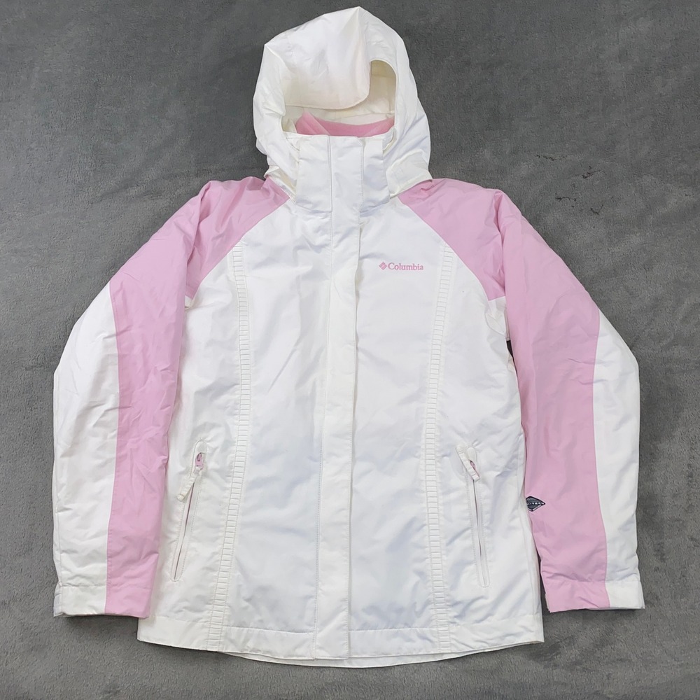 SOLD- Columbia Interchange Jacket 14/16 White Pink Hooded‎ Omni-Tech Waterproof